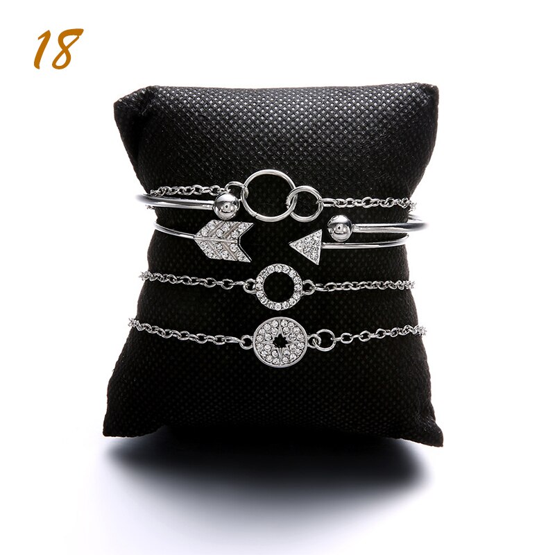 4 unids/set Bohemia Vintage pulseras para las mujeres de la joyería de Boho granos geométricos de la mano de la cadena encanto pulsera brazaletes conjunto Набор: 18