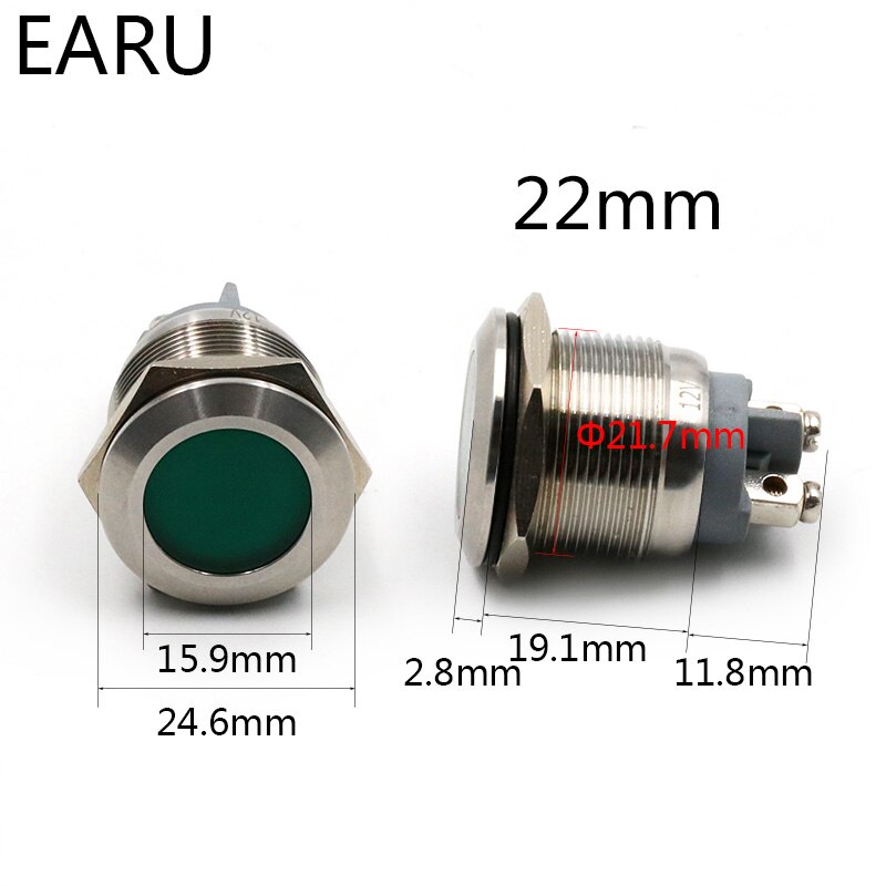 22mm IP67 Waterproof LED Metal Indicator Lamp Light Signal Pilot Warning Screw Feet 5V 12V 24V 110V 220V Red Blue Green Yellow