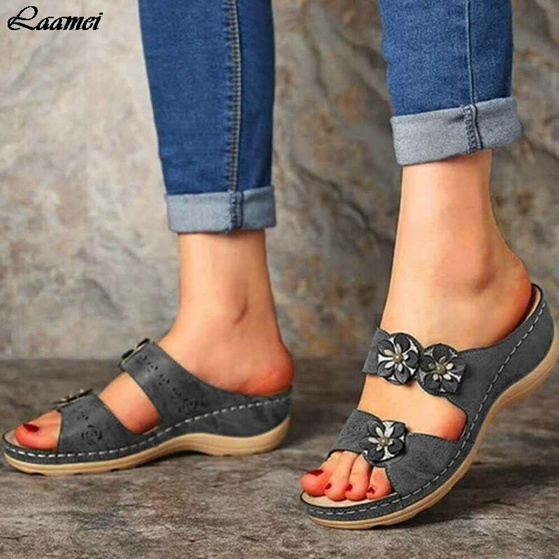 Blomst kvinder sandaler kiler sko til kvinder hjemmesko sommer sko med hæle sandaler klipklapper kvinder strand fritidssko