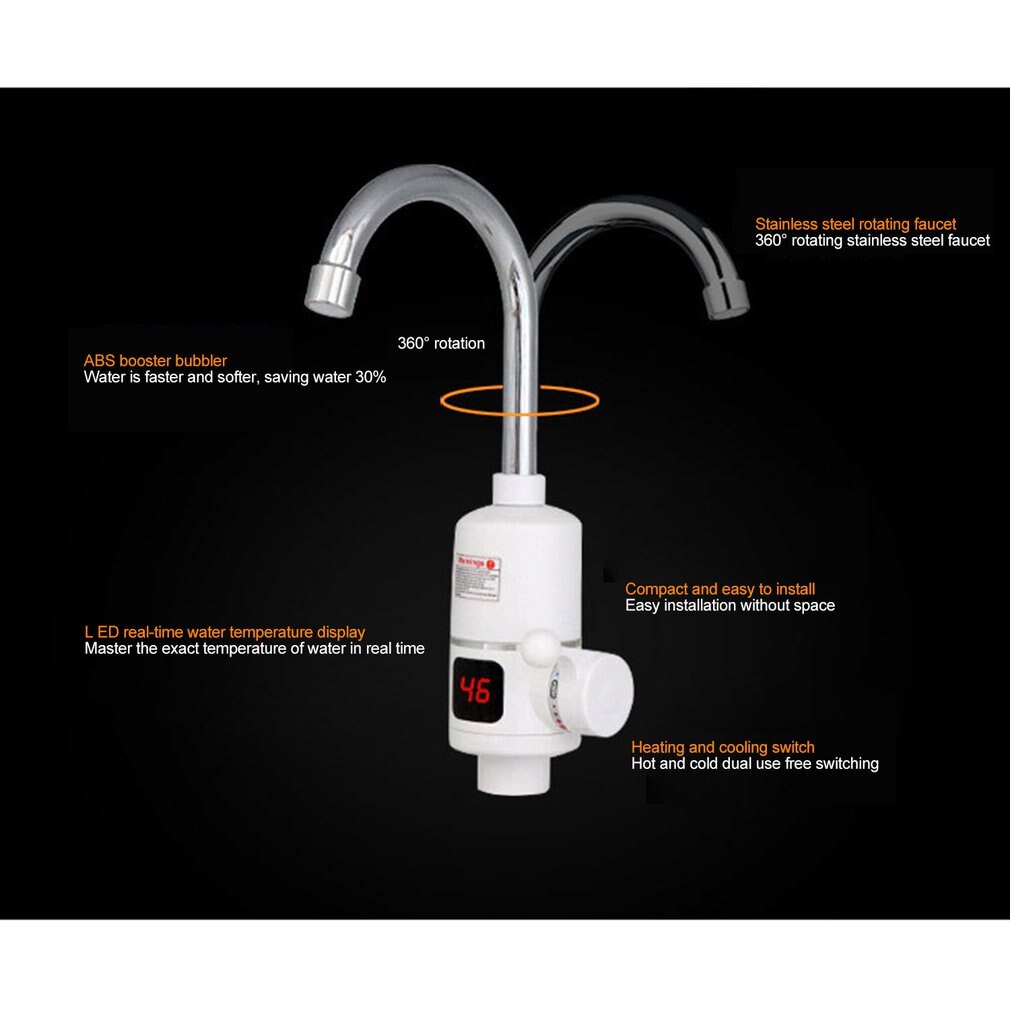 Electric Kitchen Water Heater Tap Instant Water Faucet Heater Cold Heating Faucet Tankless Instantaneous Water Heater