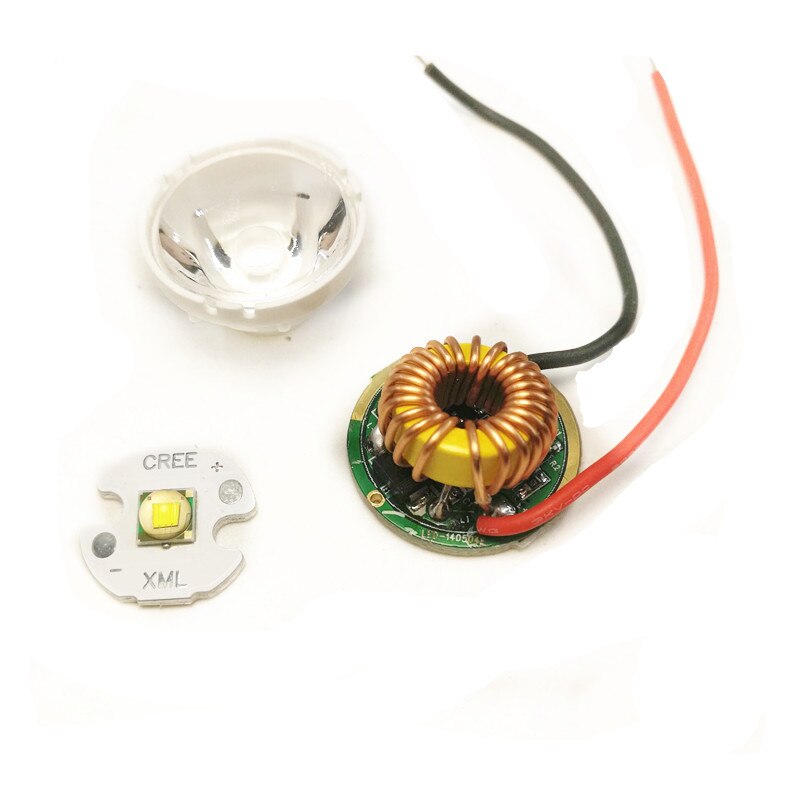 Cree XM-L LED T6 White Light with 20mm star pcb+ 3.7V 5modes led Driver +T6 15degree led Lens with Base Holder kit: chip lens 3mode 16mm