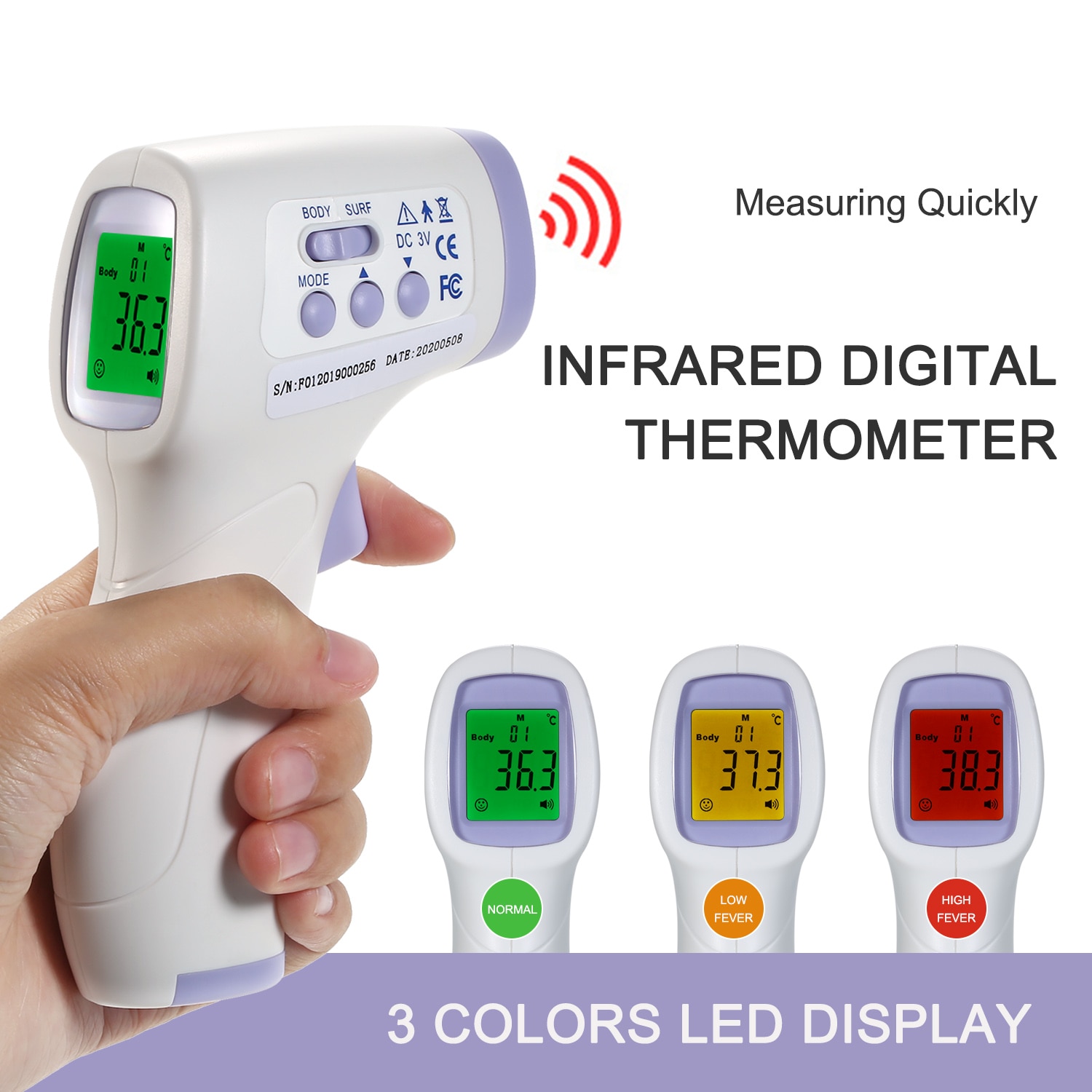 Digital Forehead Thermometer Infrared Non-contact Thermometer Body Gauge High Sensitivity Temperature for Baby with Fever Alarm
