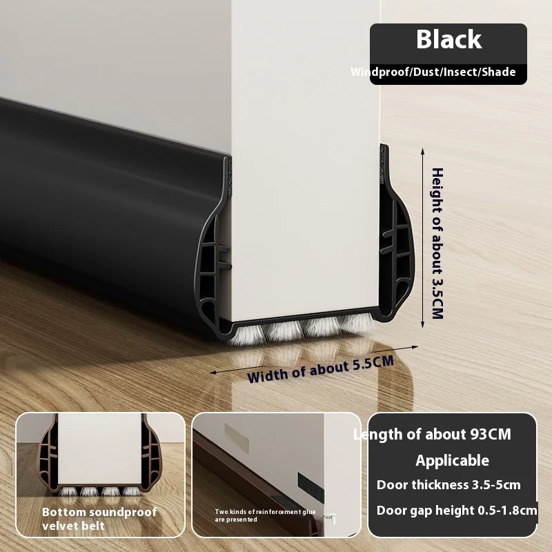 1pc Self-adhesive Door Bottom Sealing Strip Bedroom Soundproof PVC Draught Excluder Insect Prevention Home Door Draft Stopper: black