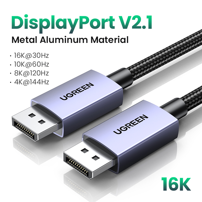 UGREEN-Cable Displayport de 16K DP2.1, 8K, 4K, 144hz, Cable de vídeo y Audio para Xiaomi, TV Box, PC, ordenador portátil, Monitor de juego, DP: Negro / <=0,5 m