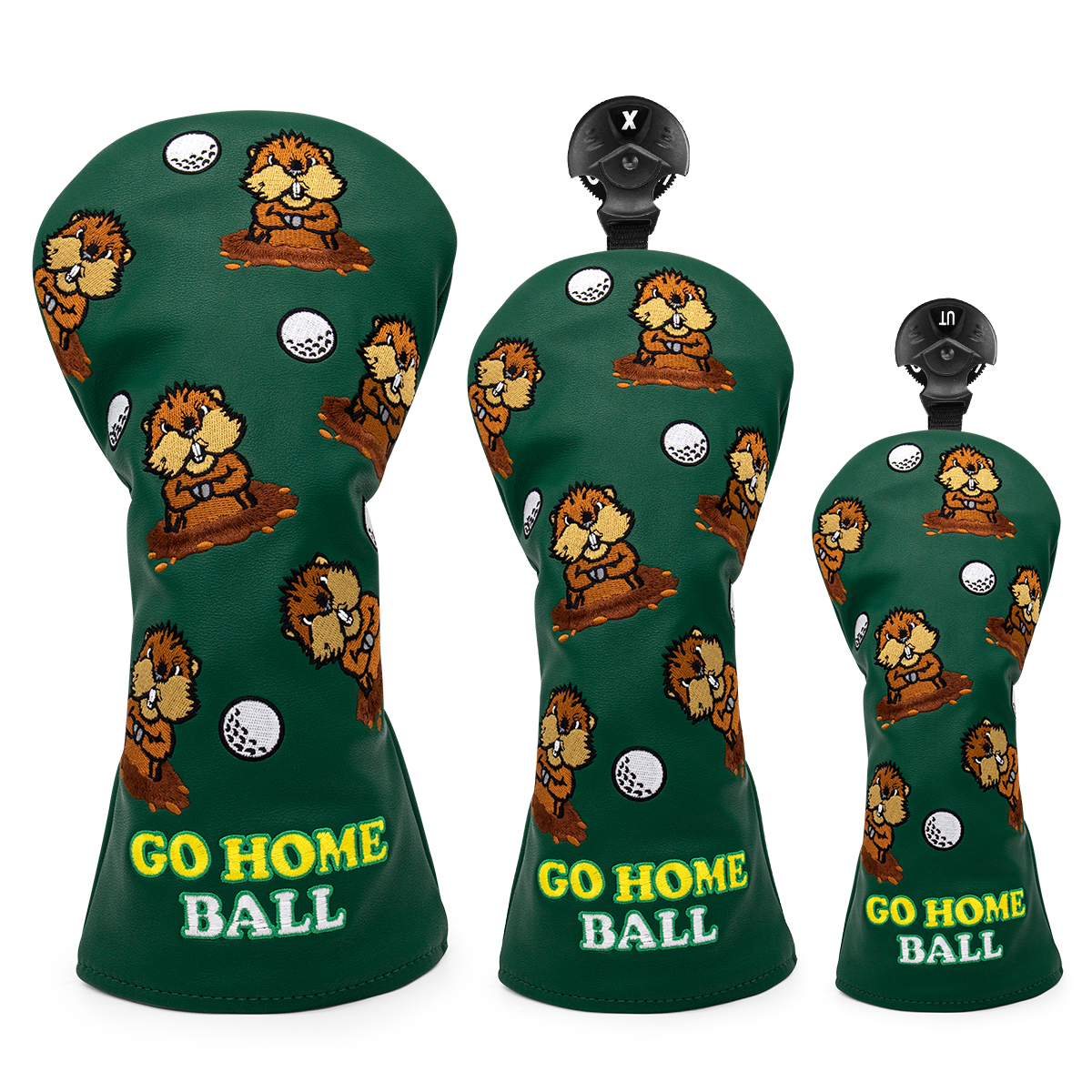 Green Leather Groundhog Golf Driver Fairway Wood Hybrid/UT Headcover Club Head Cover Embroidery: Light Grey