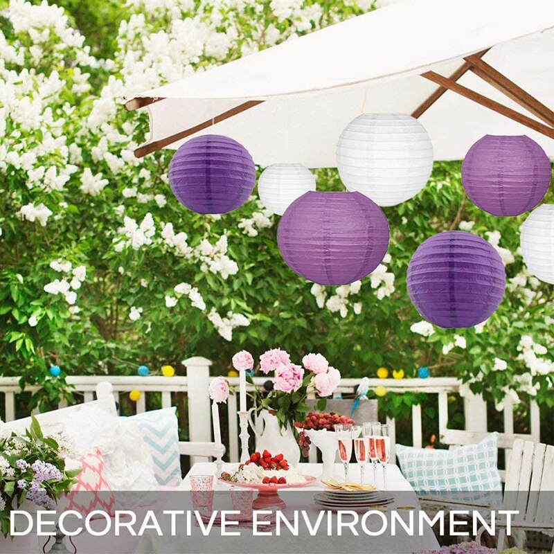 Farolillos de papel chinos para decoración, farolillos de papel de color verde y morado, tamaño mixto, para en casa, Festival, boda, cumpleaños, al aire libre