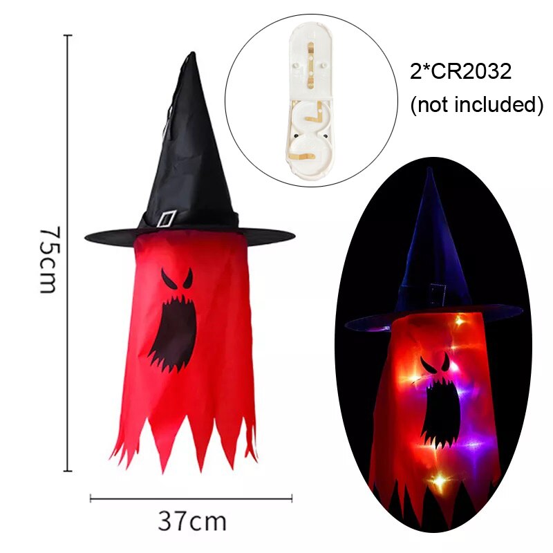 45-80cm led halloween-dekorasjon blinkende lys gypsophila spøkelsesfestival kle seg glødende trollmannsspøkelseshattlampe hengende dekor: Lys gul