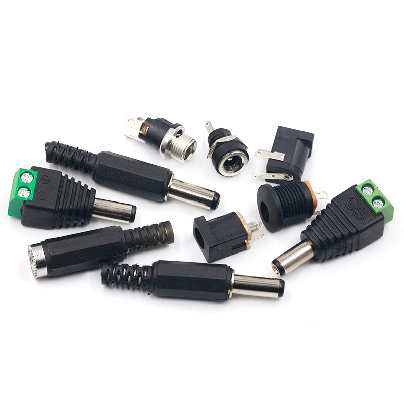 10Pcs Dc Power Connector Pin 2.1X5.5Mm Vrouw Plug Jack + Stekker Jack Socket Adapter Pcb mount Diy Adapter Connector 2.1X5.5