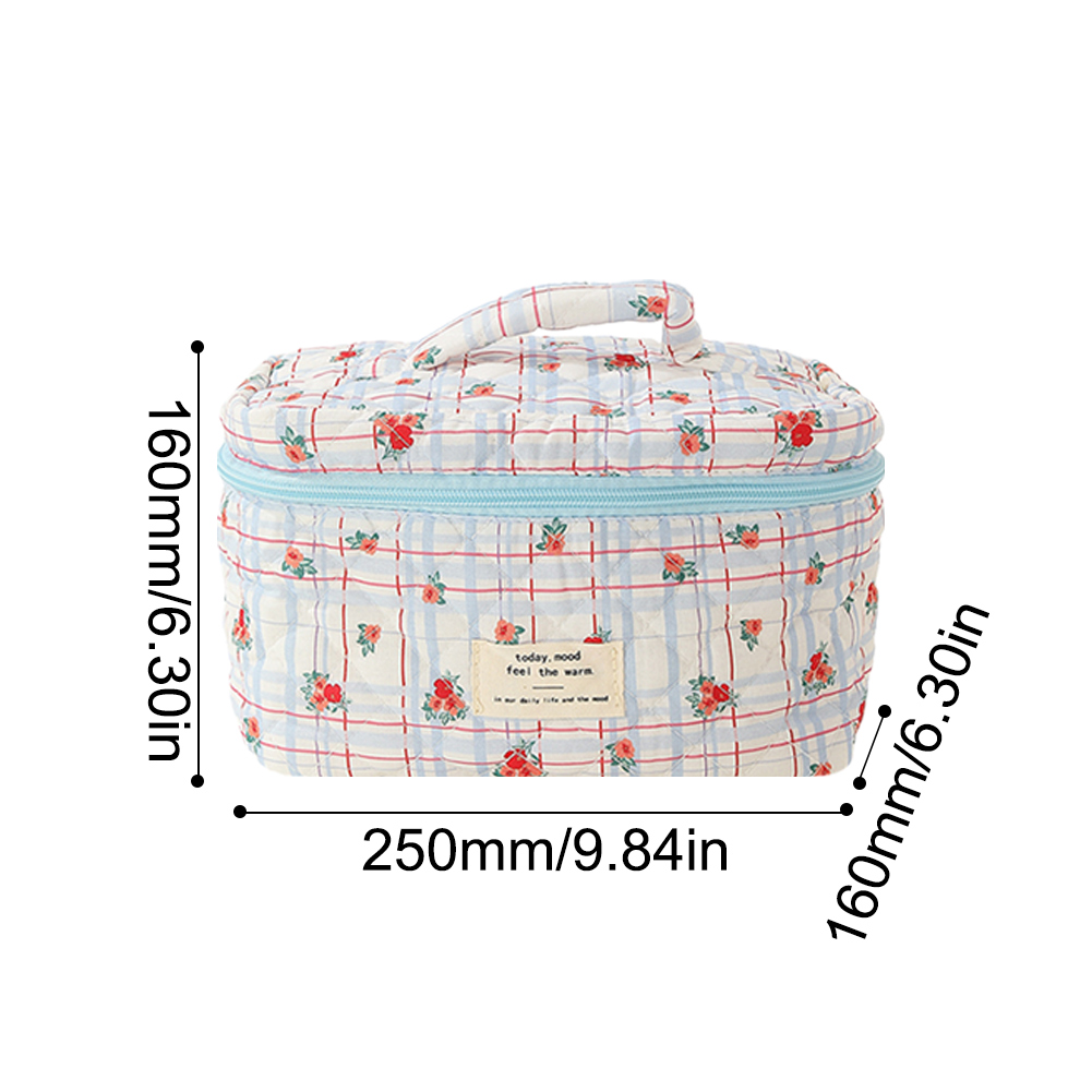 3pcs/set Ladies Quilted Cotton Storage Bag Aesthetic Printed Makeup Bag Women's Large Capacity Toiletry Organizer Cosmetic Pouch: Orange