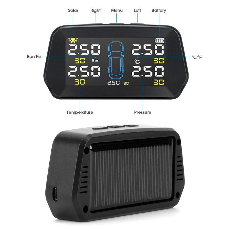 Jansite Tpms 5 Banden Alarm Bandenspanning Sensoren Monitoring Systeem Groot Scherm Solar Power Auto Beveiliging Bandenspanning Controle