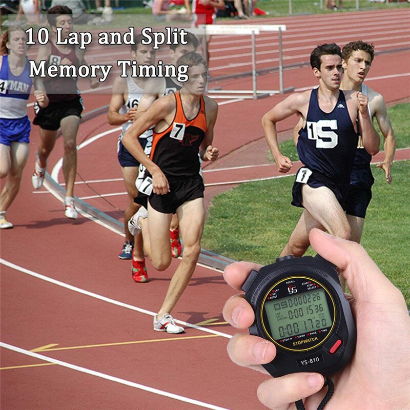 Digital Stopwatch Sports Timer Handheld LCD Large Display Silence Waterproof 30/60/120 Memories Lap for Track Field Training