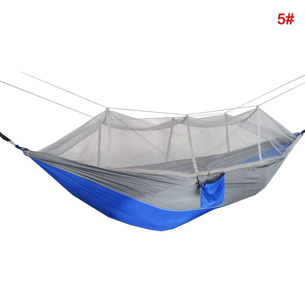 Portable Double Swing Hammock Nylon Bed with Mosquito Net for CampingHiking ED889: royal blue