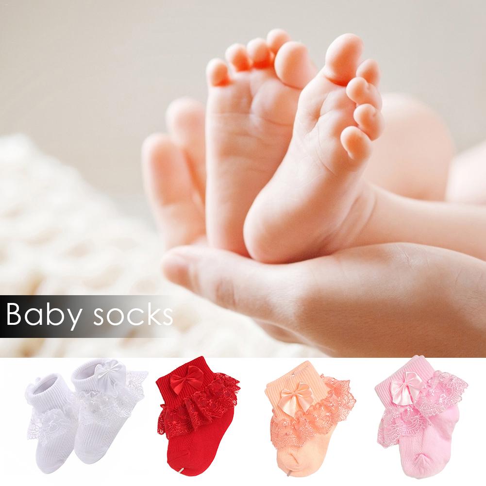 Baby piger sokker med butterfly blonder flæse prinsesse bomulds sok med bånd multi farver grå rød sort lyserød hvid prinser sokker