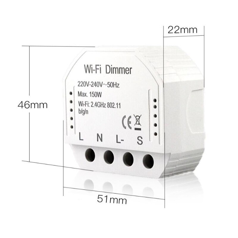 Variateur de lumière LED WiFi intelligent ABSF pour interrupteur Smart Life/Tuya APP télécommande 1 commutateur, fonctionne pour Alexa ou Google Home
