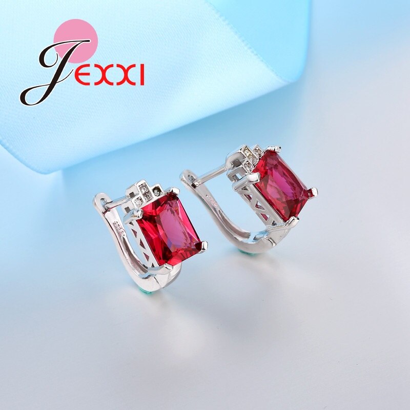 Las mujeres de la joyería de la plata esterlina 925 juegos de accesorios de azul colgante CZ Set anillo Collar para novia joyería