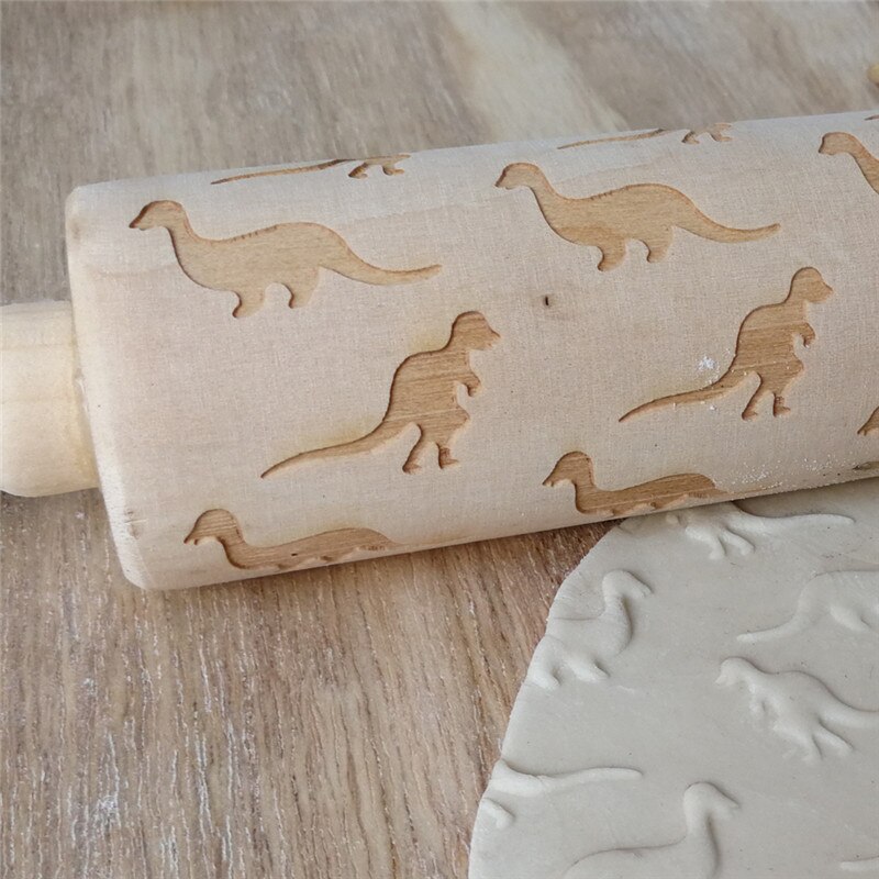 Christmas Party Wooden dinosaur rolling pin wooden carving rolling pin cookie dough Stick-1pcs