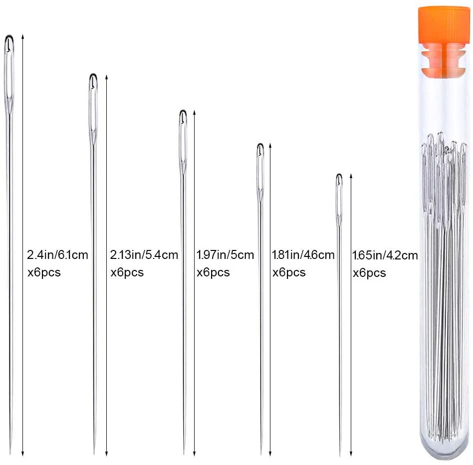 Nonvor 30 PCS Large Eye Sewing Needles, 5 Sizes Stitching Needles, Stainless Steel Needles, Crafting Knitting Weaving Needles