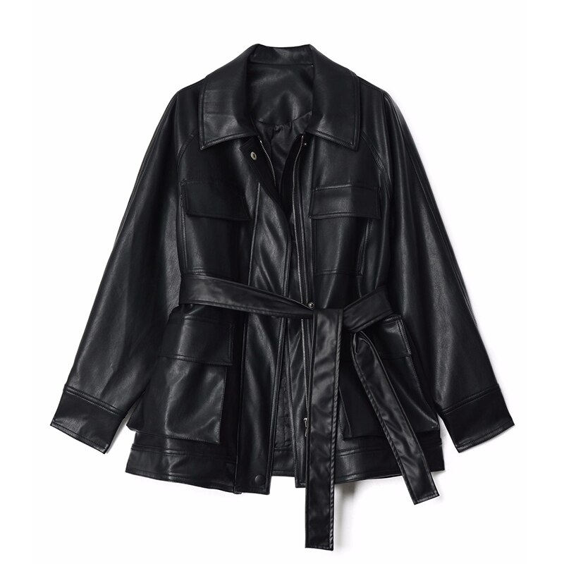 WHZXYDN Lange Mouwen Dames Leren Jas Pu Leren Jas Dames Korte Leren Jas Dames Jas Motorpak Beige
