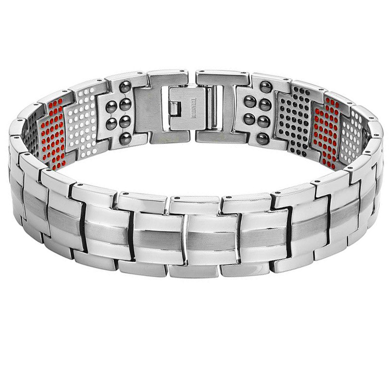 Pulsera magnética de acero inoxidable para hombre, brazalete negro puro 4 en 1 con imanes, iones negativos, germanio, salud, abeto, joyería: 1