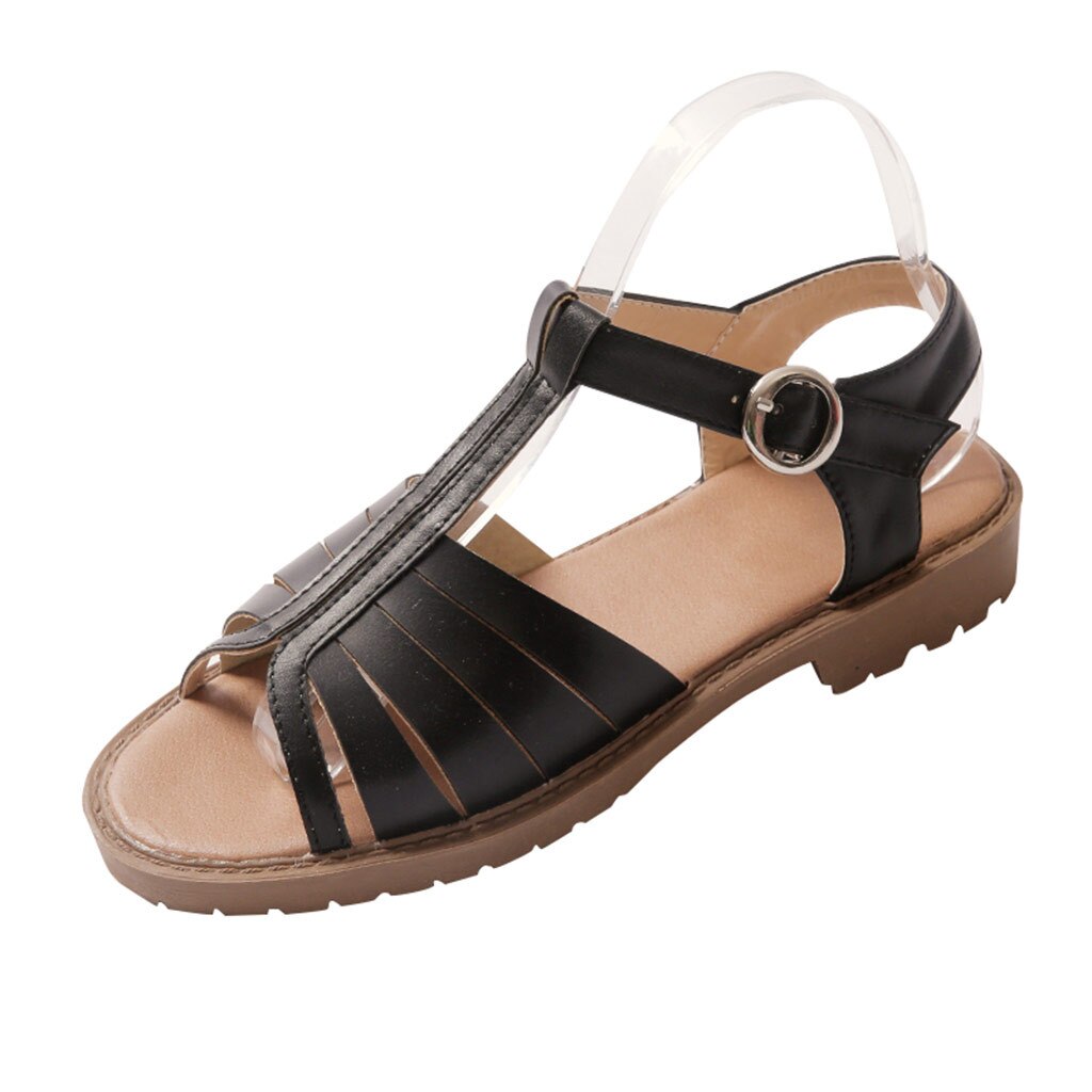 Hollow-Out Low-Heeled Sandals Summer Casual Peep Toe Women Shoe Openwork low heel fish mouth Square heel sandals J24: black / 39