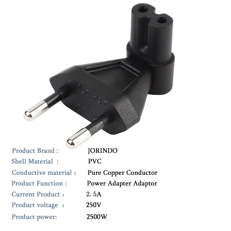 2 broches ue mâle à Iec 320 C7 femelle adaptateur secteur 2.5A fusible, convertisseur de puissance lourd industriel ue