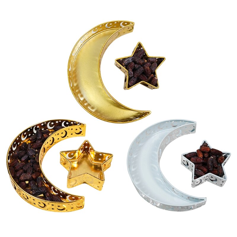 Eid Mubarak Moon Star Dienblad Servies Dessert Voedsel Opslag Container Ramadan Moslim Islamitische Party Supply