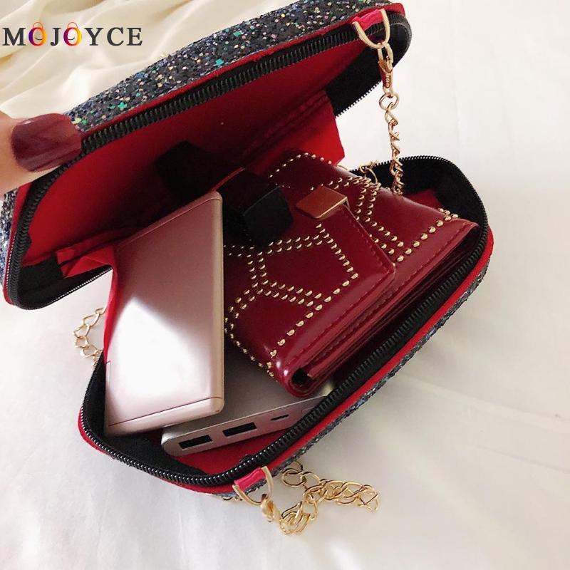dames paillettes dur diamant en forme de sac de messager paillettes en cuir PU petite chaîne sacs à bandoulière pour les femmes