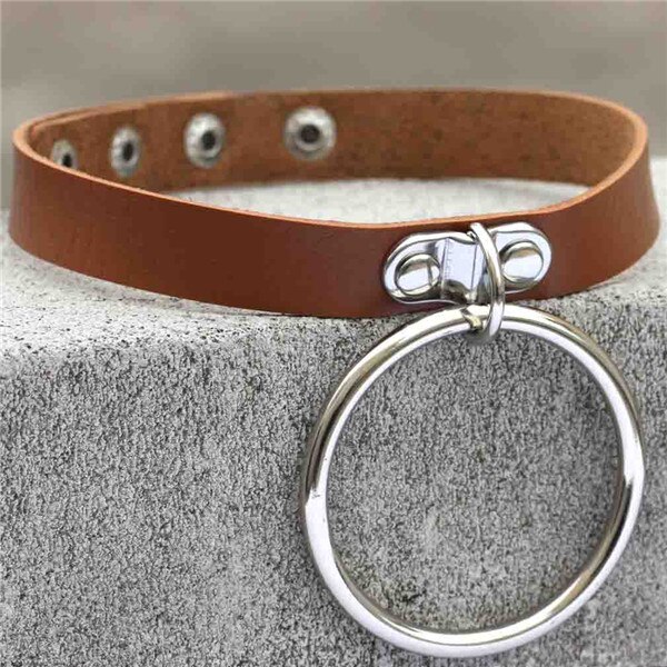 Punk Rock Dark Harajuku O Circle Leather Collar Choker Necklace Jewelry: brown