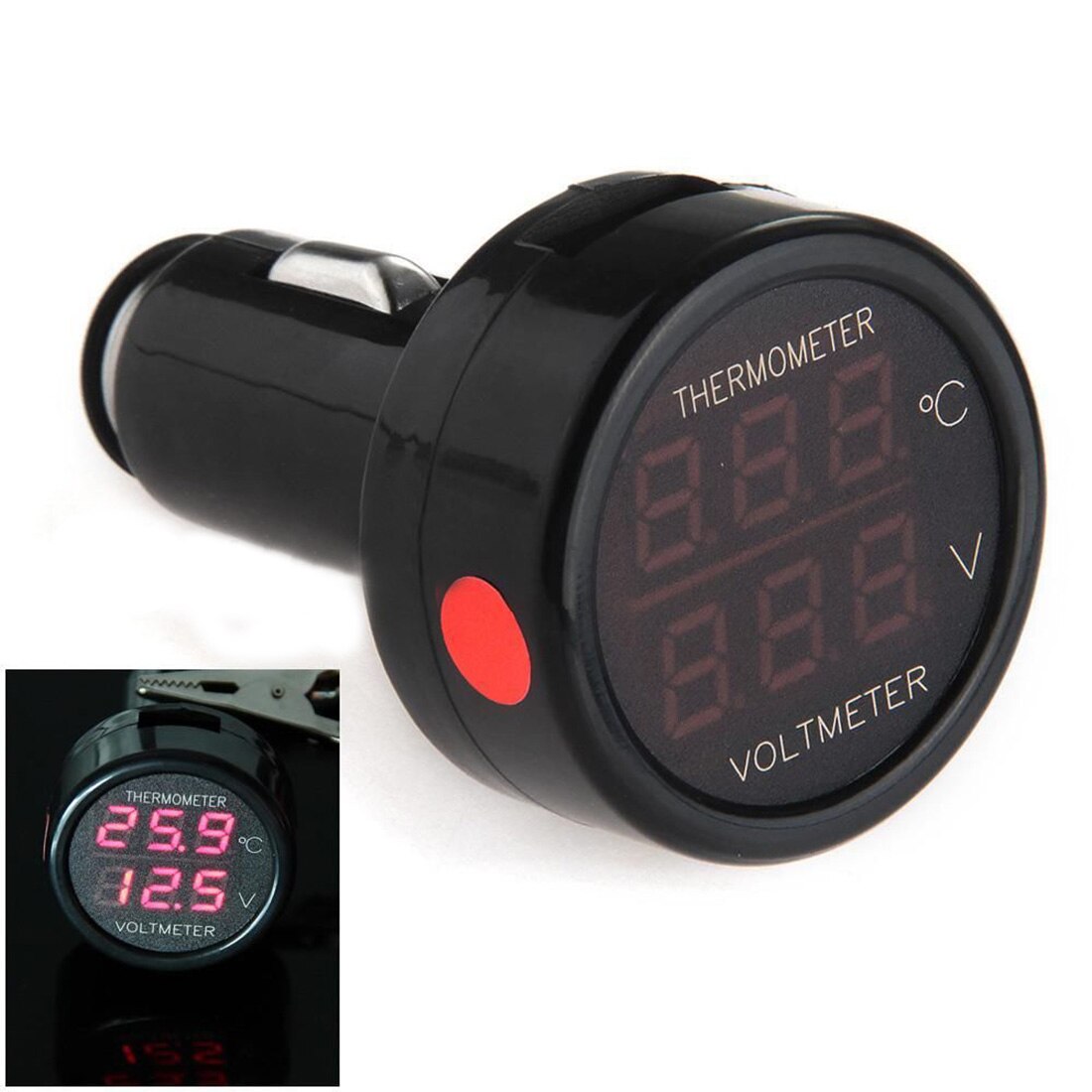 2 In 1 Auto Battery Monitor Voltmeter Thermometer DF-01-TV Digit Display Rood Groen Blauw Auto Voltmeter 7.2*3.8 Cm