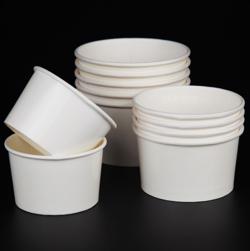 50 stk hvid is papir kop salat kopper emballage kage æske engangs budding yoghurt gelé dessert kopper med låg