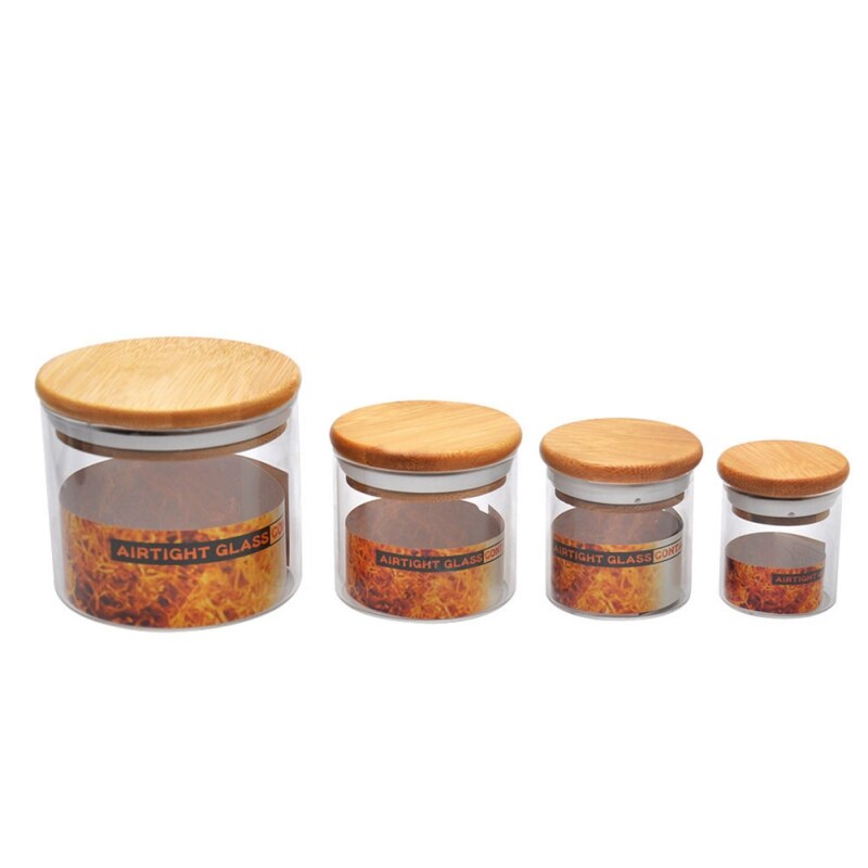 Glass Sealed Storage Jars With Bamboo Lids Clear Storage Tank Food Container Kitchen Grain Organizer For Spice, Candy, Cookie