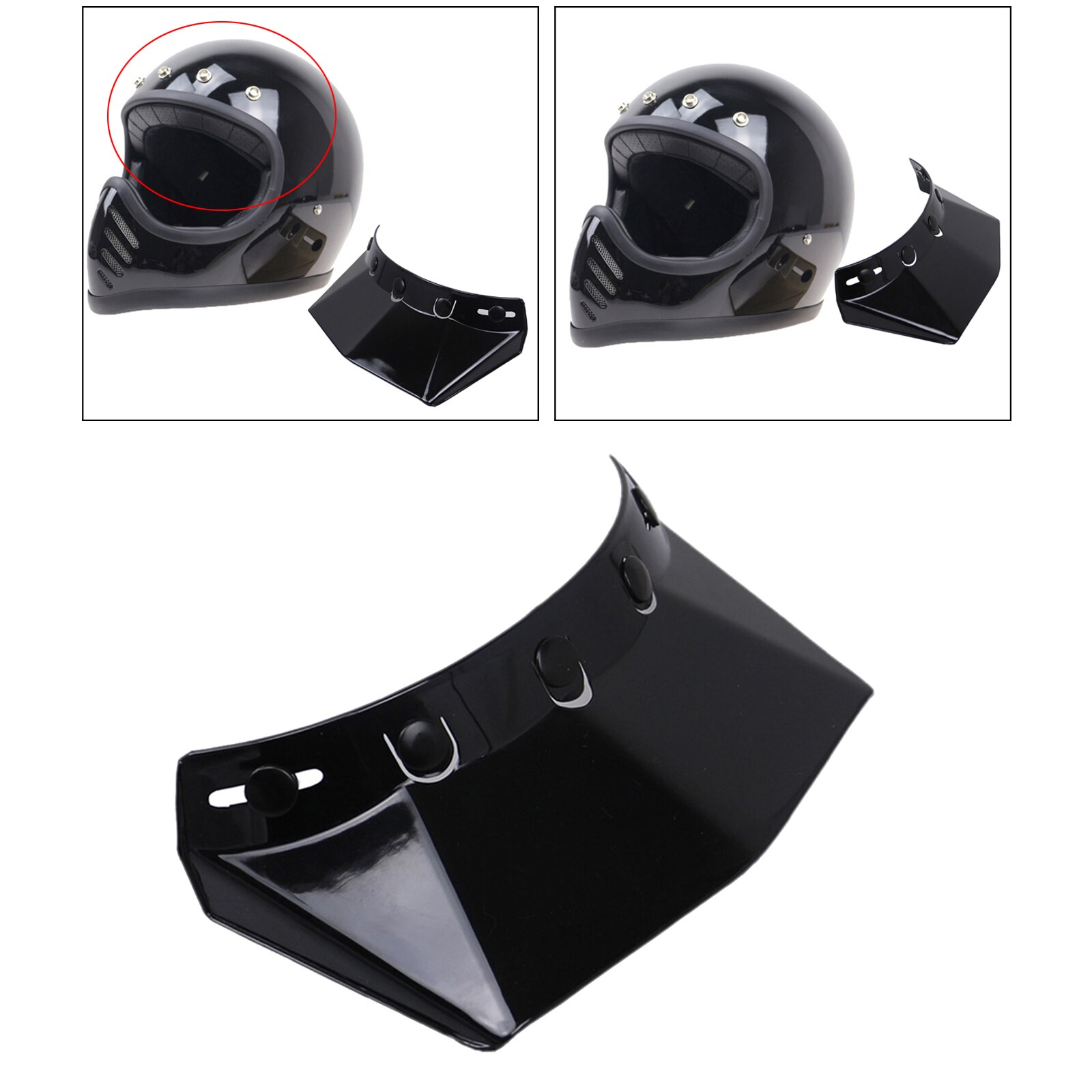 Universal 5-Snap Sonnenblende Spitze Ersetzen für Motorrad Helm Offenes Gesicht: Black
