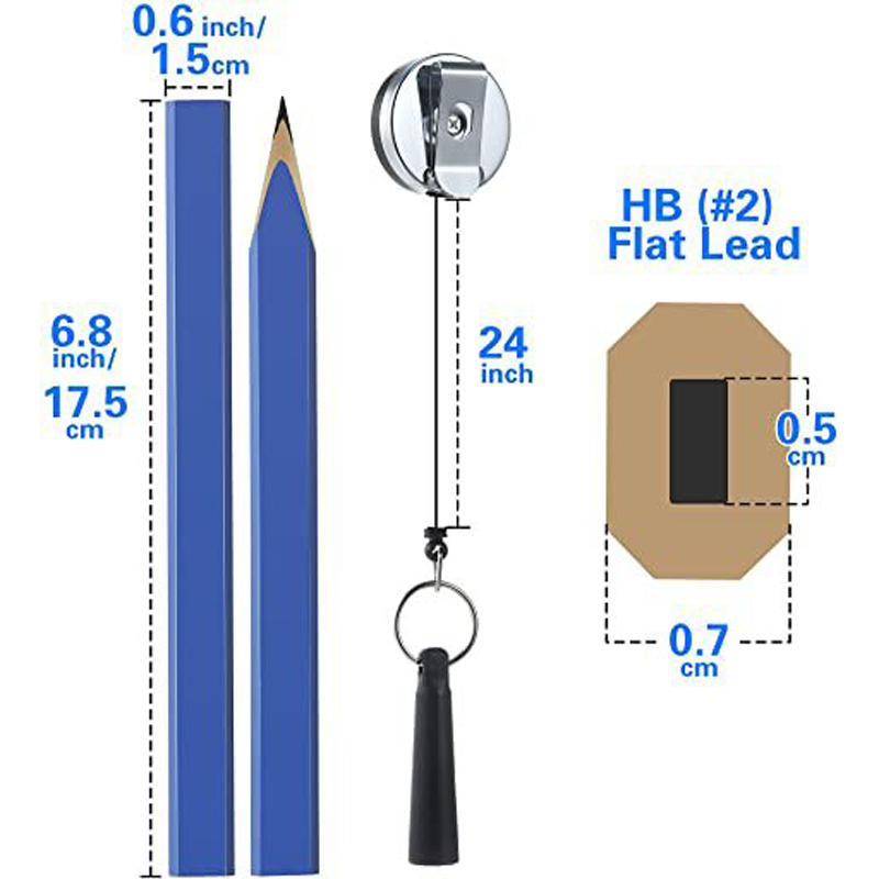 14-delige timmermanspotloodset, platte achthoekige harde zwarte timmerman markeerpotloden met puntenslijper intrekbare pennenhouder