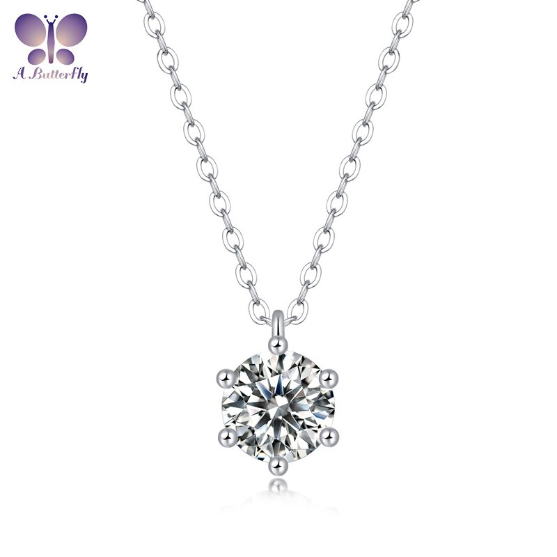 1 ct moissanit-anhänger 925 sterlingsilber mit schlüsselbeinkette – schlichter, runder schliff #39 feines schmuckstück, ideal für damen, zum geburtstag