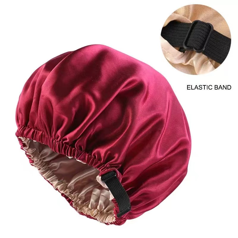 Satin Nightcap Invisible Flat Adjustment Buckle Simulated Silk Double Round Cap Shower Cap Beauty Salon Hat.
