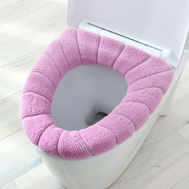 Komfortabelt fløjls badeværelse toilet sædeovertræk vinter toiletbetræk husstand universel fortykket nærmestool mat sæde: Lyserød