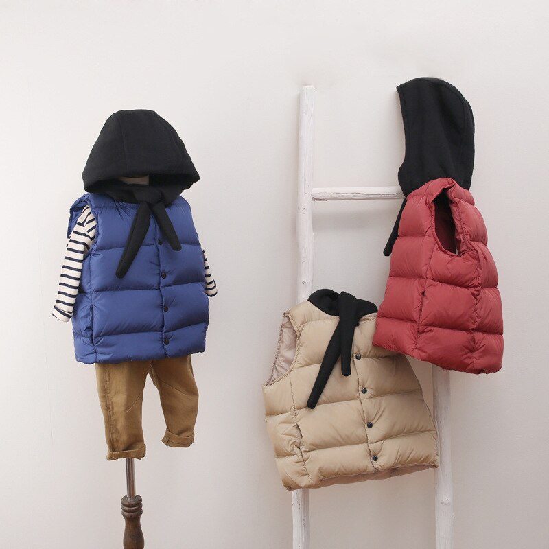 Winter Kids Vesten Sjaal Hooded Thicken Warm Baby Jongens Gewatteerde Jassen Koreaanse Stijl Meisjes Vesten Unisex Kinderen Kleding