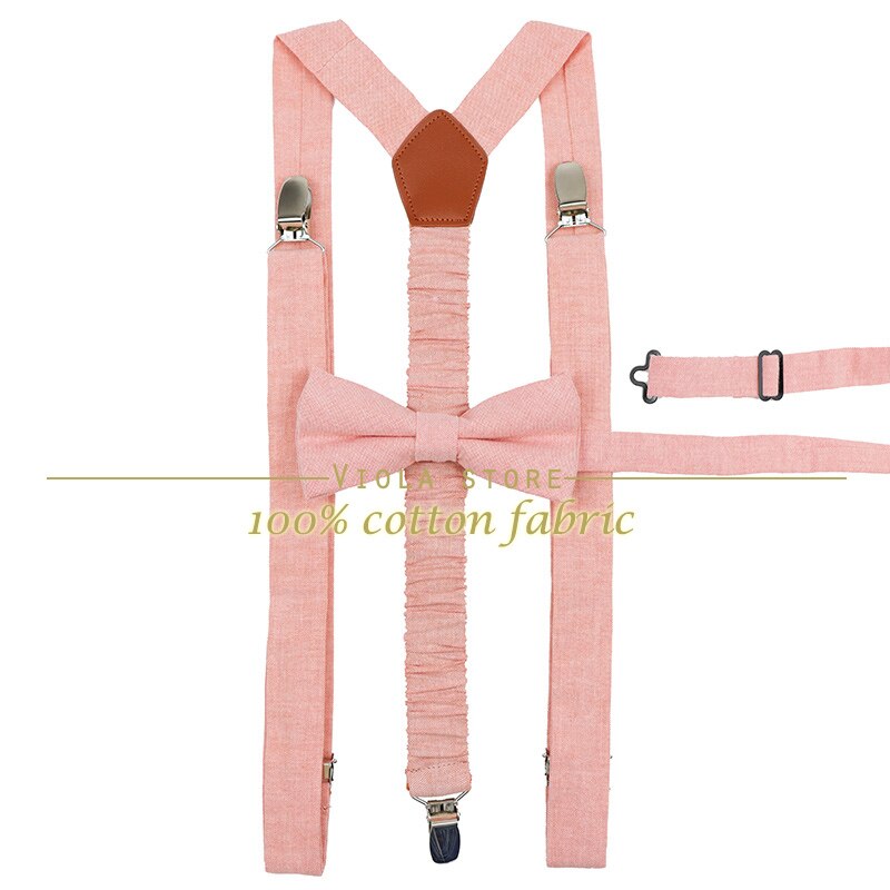 Peach Blue Lavender Solid Cotton 2.5cm Suspender Bowtie Sets Men Butterfly Braces Adjustable Straps Pants Wedding Accessory: No.01