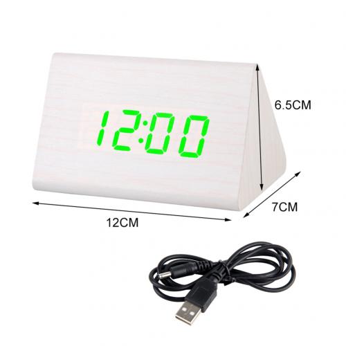 Desktop Decor Sound Control Usb Oplaadbare Led Digitale Houten Wekker: White Green Light