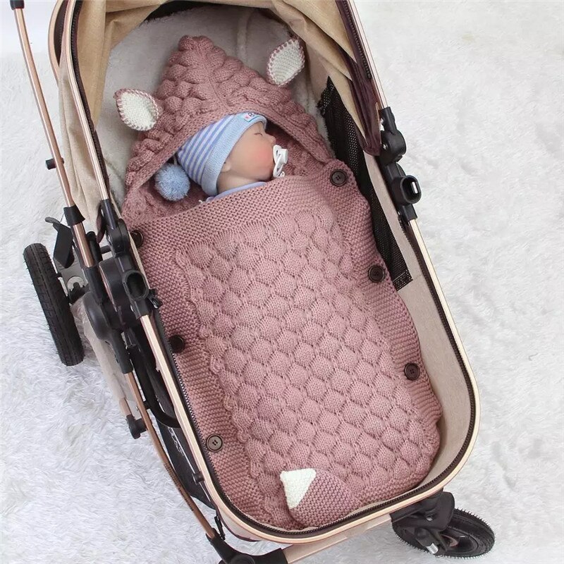 Pasgeboren Baby Gebreide Haak Hooded Slaapzakken Baby Wrap Slaap Zakken Voor Wandelwagen Jongens Meisjes Deken Breien Warme Slaapzak
