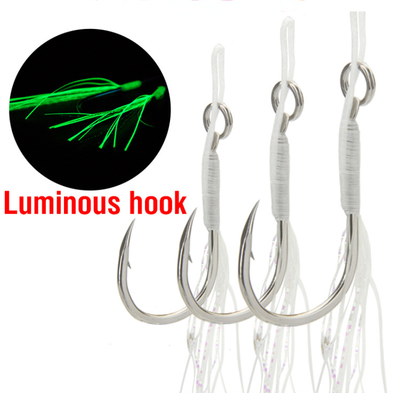 Anzuelo luminoso Jigbait con púas, anzuelo auxiliar con placa de hierro y lana, individual, doble, disperso, agua salada