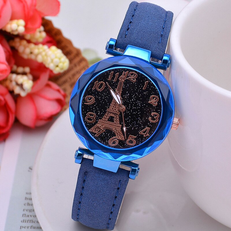 Casual Starry Sky Watches for Women Leather Band Ladies Quartz Wrist Watches Women Watches Laides Clock Relogio Feminino: Blue Color