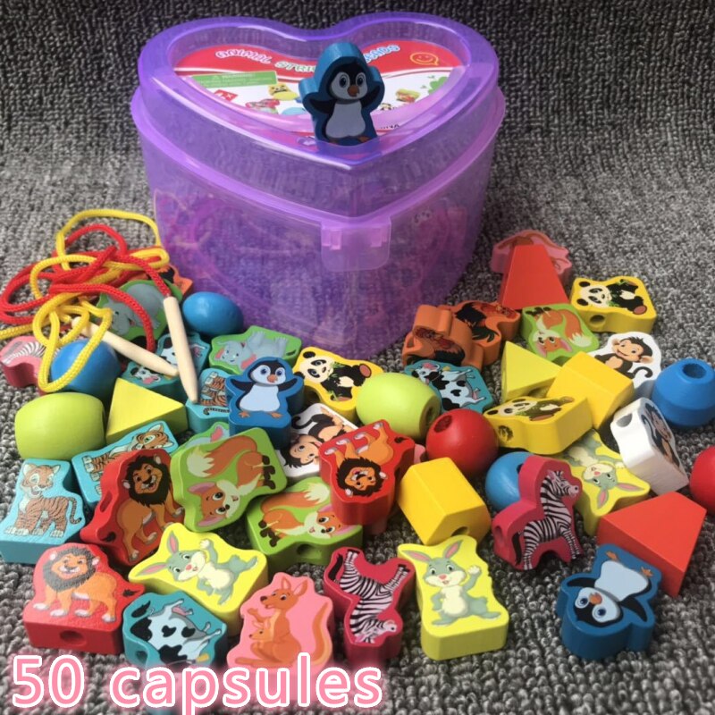 50Pcs Wooden Animal Fruit Block Stringing Beaded T... – Vicedeal