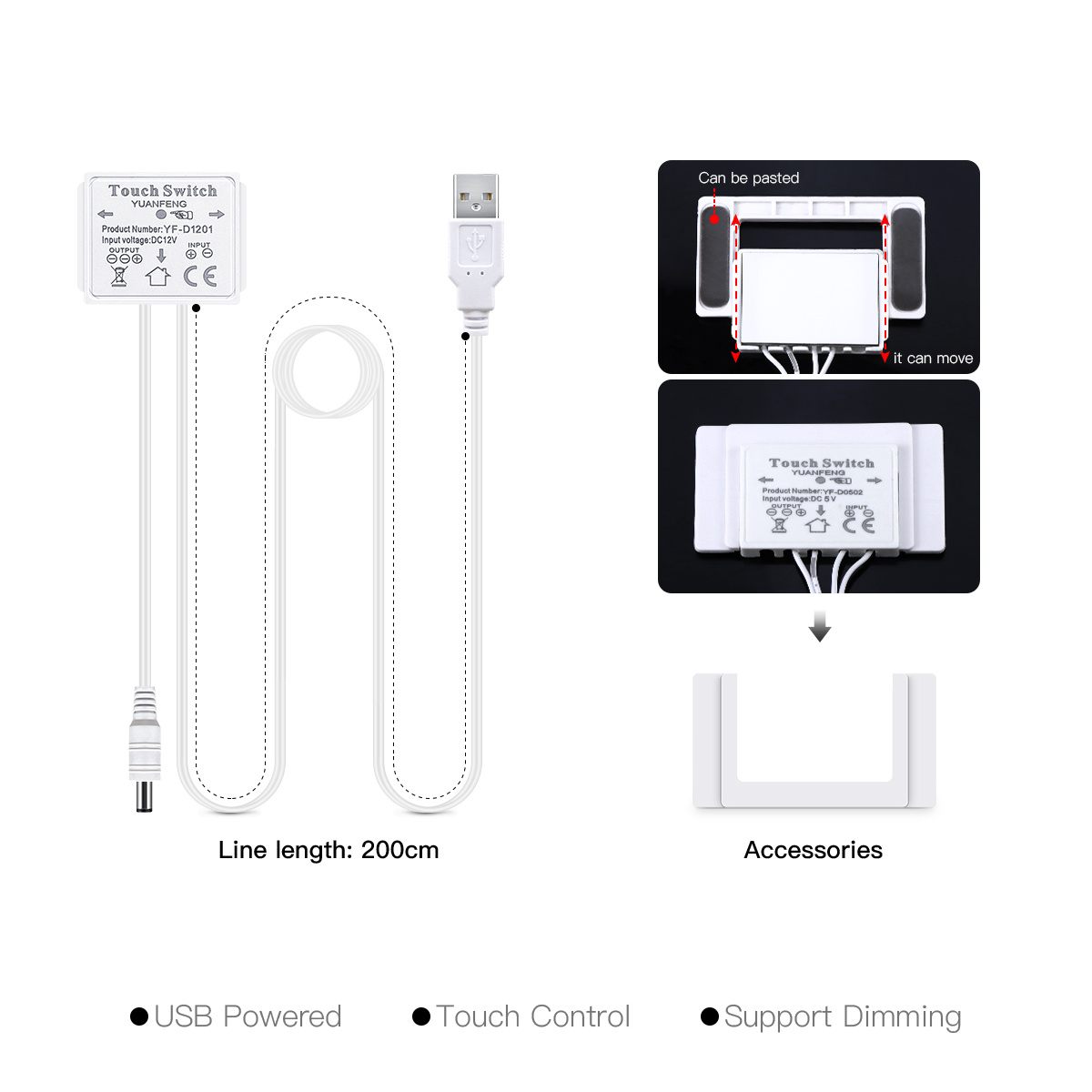 Espejo de maquillaje para baño, lente de cristal, tira de luz LED COB de 5V, alimentado por USB, interruptor regulable con Sensor táctil de tocador de pared Penetrable