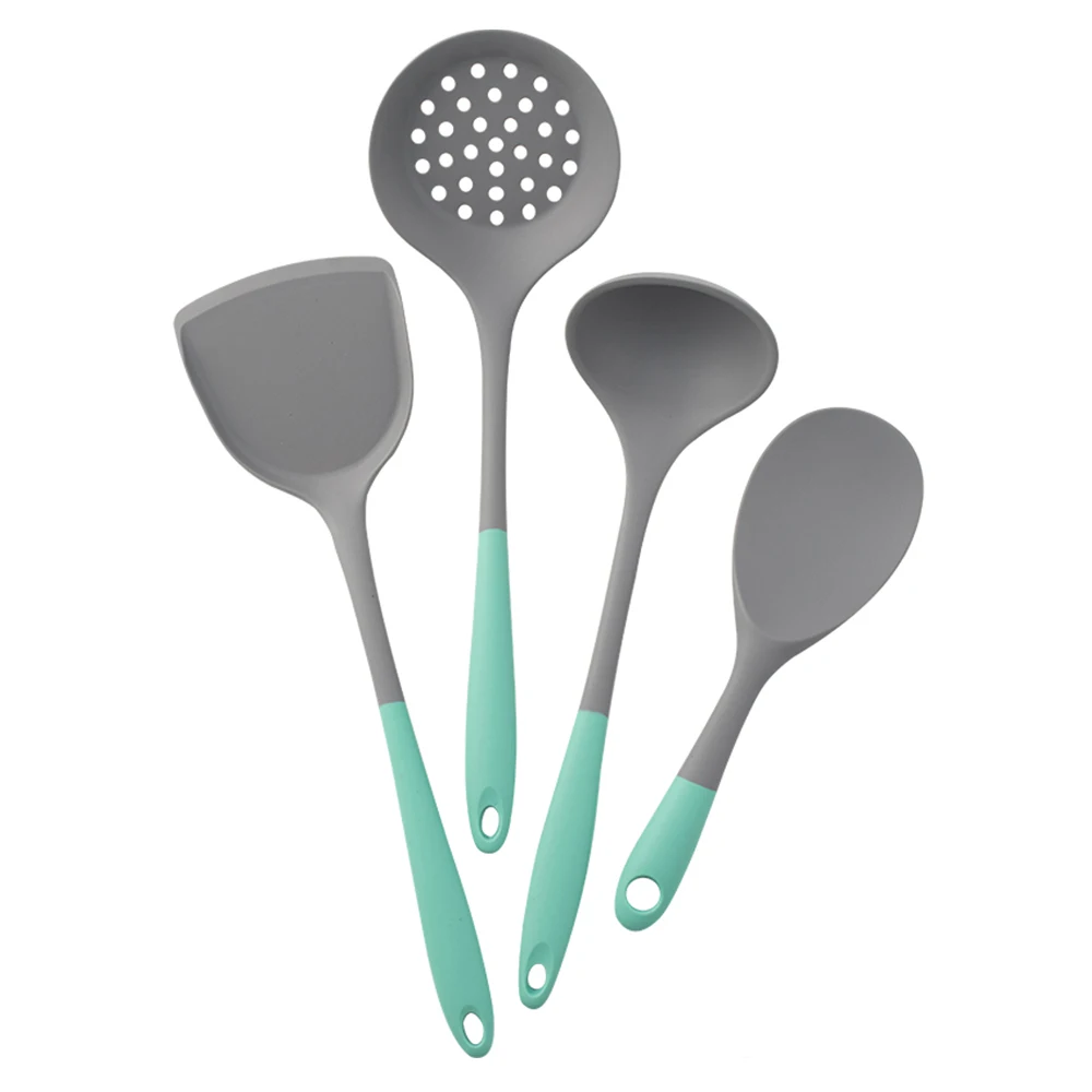 Juego de utensilios de cocina de silicona de 4 piezas con sartenes antiadherentes, espátula de silicona, cucharón de sopa, cuchara ranurada, herramientas de cocina para Cocina: Caqui oscuro