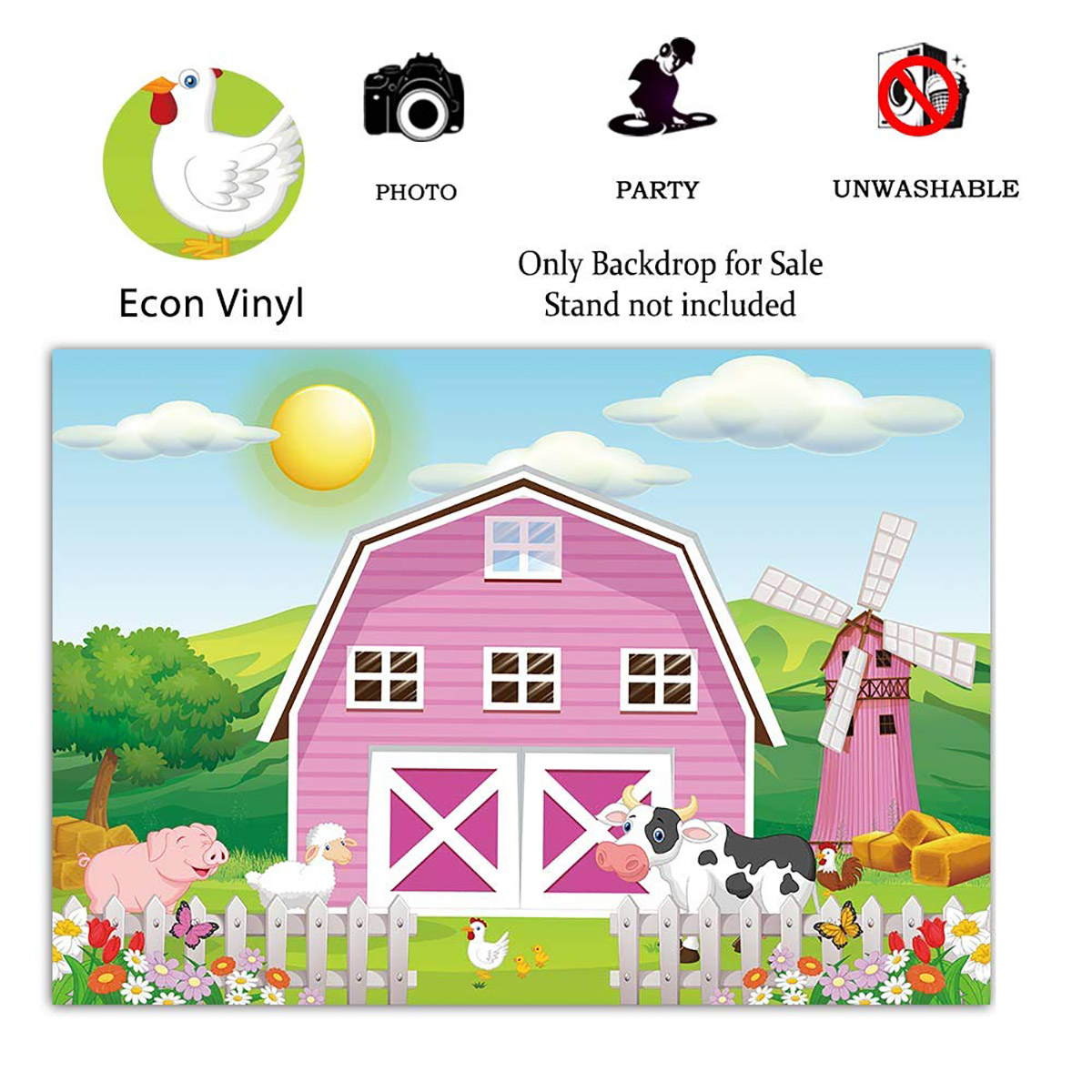 Sunshine Farm Theme Photography Backdrop Pink Barn Animals Barnyard House Kids Birthday Background Photo Studio Supplies