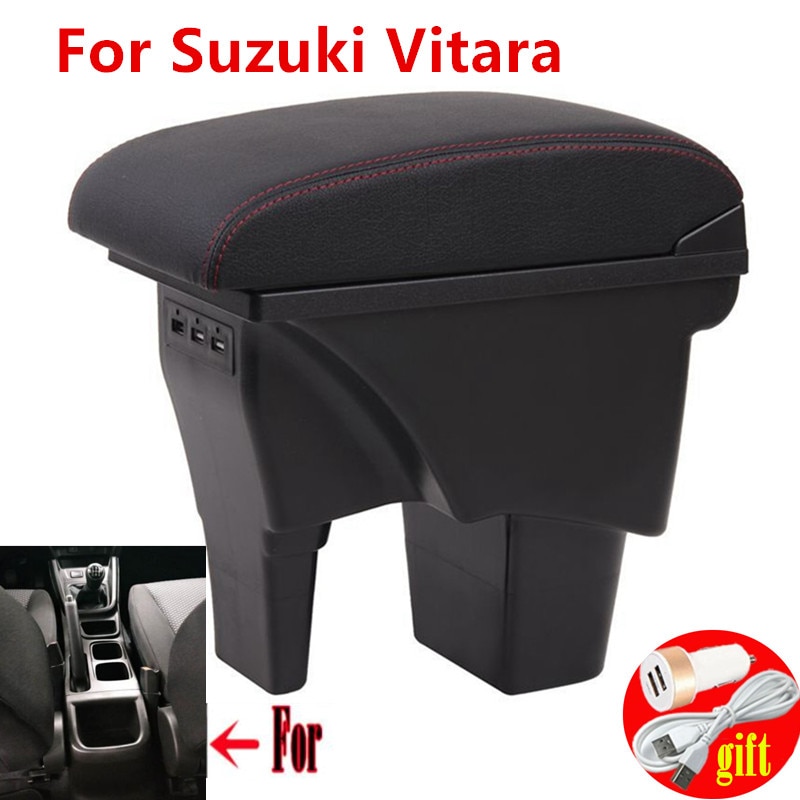 Für Suzuki VITARA Kasten für armlehne SUZUKI Vitara schlagen-freies zentrale lagerung Kasten Auto innen armlehne schicht Dual usb wiederaufladbare: Schwarz rot Linie