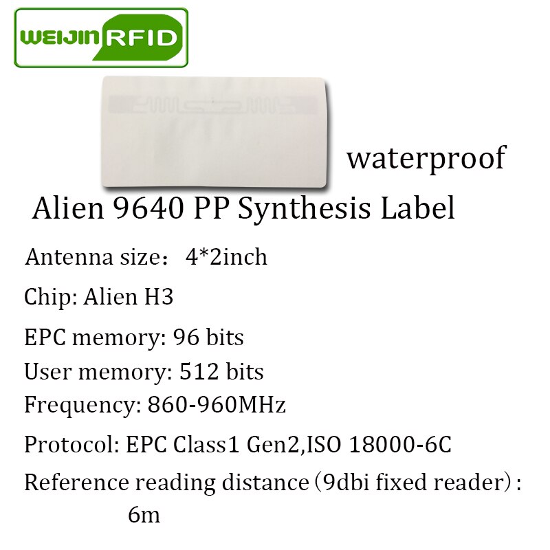 Rfid Tag Uhf Sticker Alien 9640 Pp Papier 915mhz868mhz 860-960 Mhz Higgs3 Epc 6C 50 Stuks lijm Passieve Rfid Label