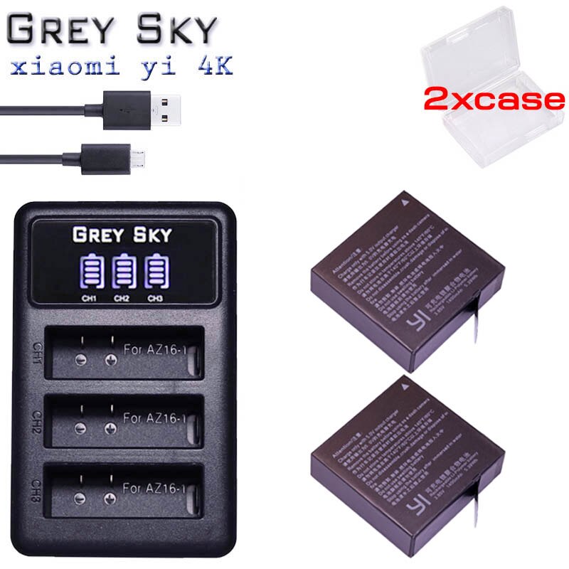 Batería de 1400mAh para Xiaomi Original Yi II Xiami yi 4k baterías + LED USB 3 ranuras cargador para Xiaoyi Yi Lite Cámara de Acción: charger and 2battery