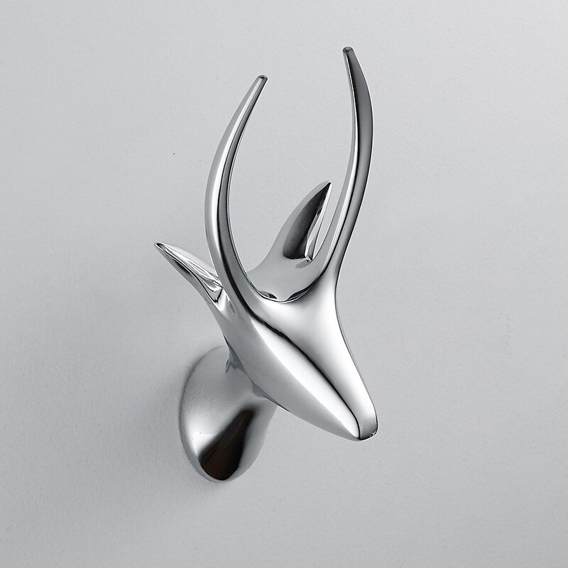 Hertenkop enkele kledinghaak dierenhaak wanddecoratie kapstok huisdecoratie eenvoudig hert paard olifant: Zilveren hertenkop